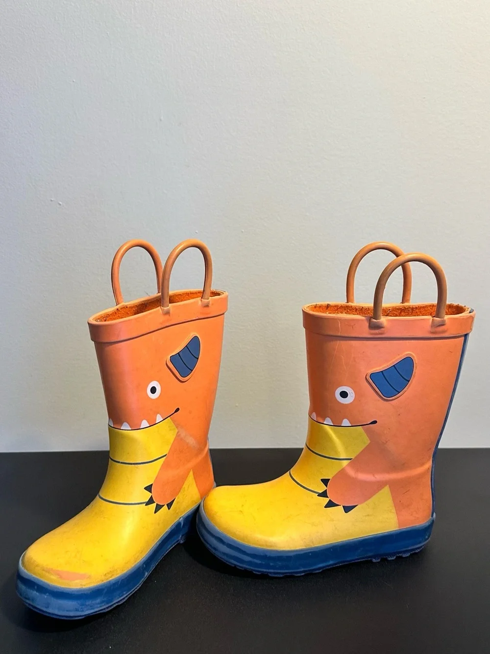 Cat and Jack Kids' Orange & Yellow Monster Rain Boots size 8